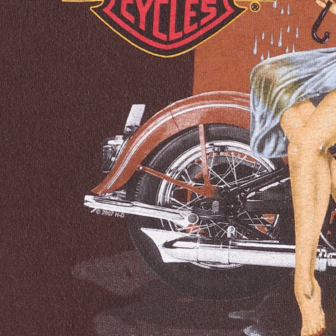Harley-Davidson Pin-up Girl Motorcycle Bike T-shirt, Men's XXL cotton brown type Vintage Second Hand