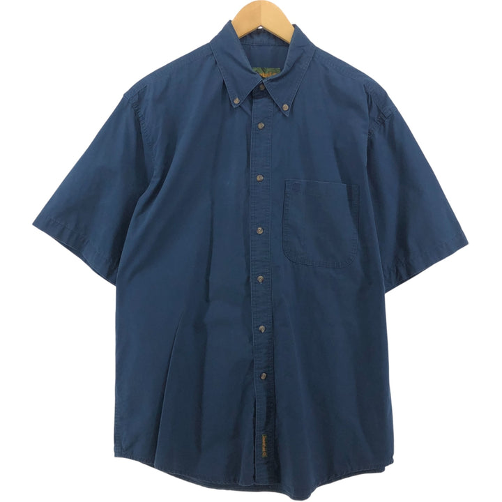 Timberland short sleeve button down shirt, men's size L cotton Navy blue Vintage Second Hand