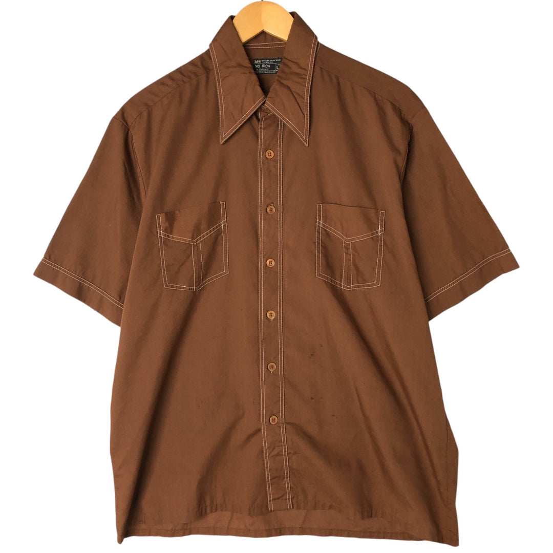 70'S JCPenney short sleeve poly box shirt, men's size L, vintage polyester brown type Vintage Second Hand