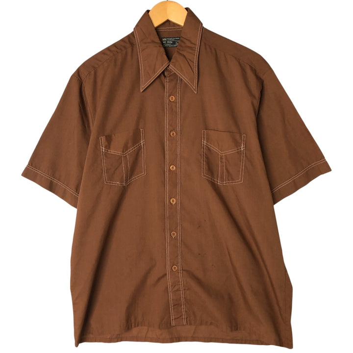70'S JCPenney short sleeve poly box shirt, men's size L, vintage polyester brown type Vintage Second Hand