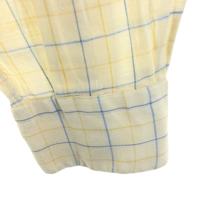Burberry's LONDON Long Sleeve Linen Button Down Shirt Made in USA Men's L Size Vintage linen yellow type Vintage Second Hand