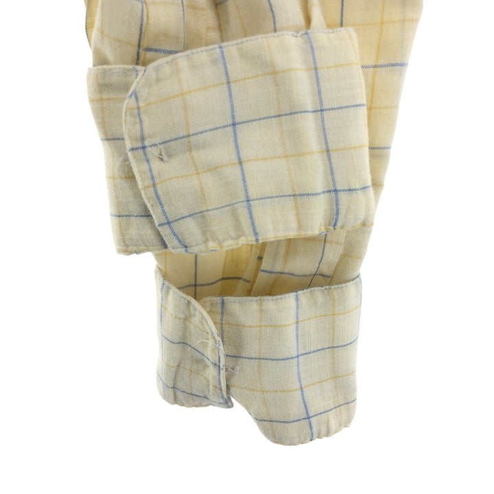 Burberry's LONDON Long Sleeve Linen Button Down Shirt Made in USA Men's L Size Vintage linen yellow type Vintage Second Hand