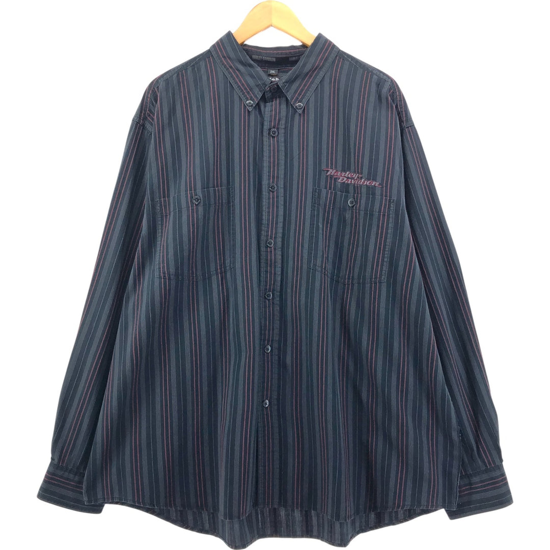 Harley-Davidson Stripe Pattern Multi-Stripe Long Sleeve Button-Down Work Shirt Men's XXL cotton black type Vintage Second Hand
