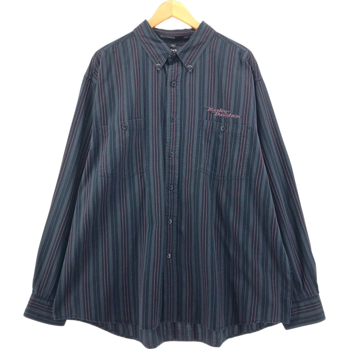 Harley-Davidson Stripe Pattern Multi-Stripe Long Sleeve Button-Down Work Shirt Men's XXL cotton black type Vintage Second Hand