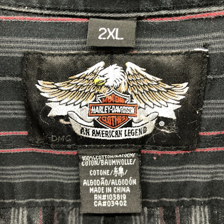 Harley-Davidson Stripe Pattern Multi-Stripe Long Sleeve Button-Down Work Shirt Men's XXL cotton black type Vintage Second Hand