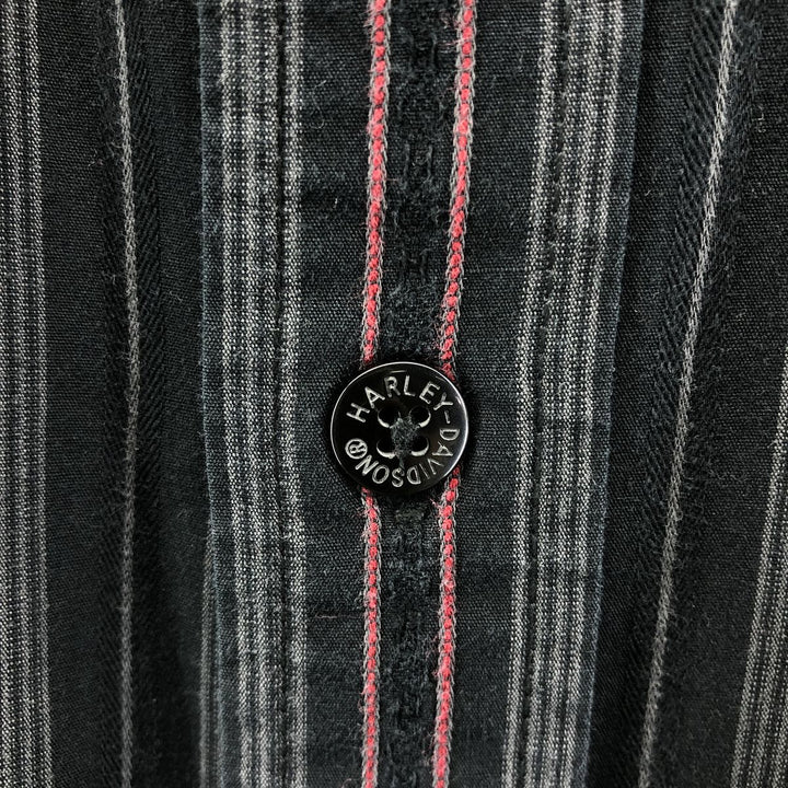 Harley-Davidson Stripe Pattern Multi-Stripe Long Sleeve Button-Down Work Shirt Men's XXL cotton black type Vintage Second Hand