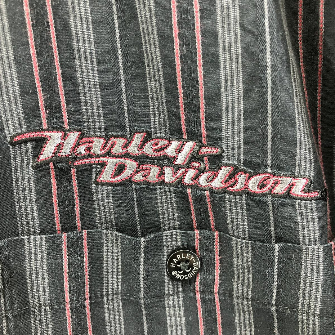 Harley-Davidson Stripe Pattern Multi-Stripe Long Sleeve Button-Down Work Shirt Men's XXL cotton black type Vintage Second Hand