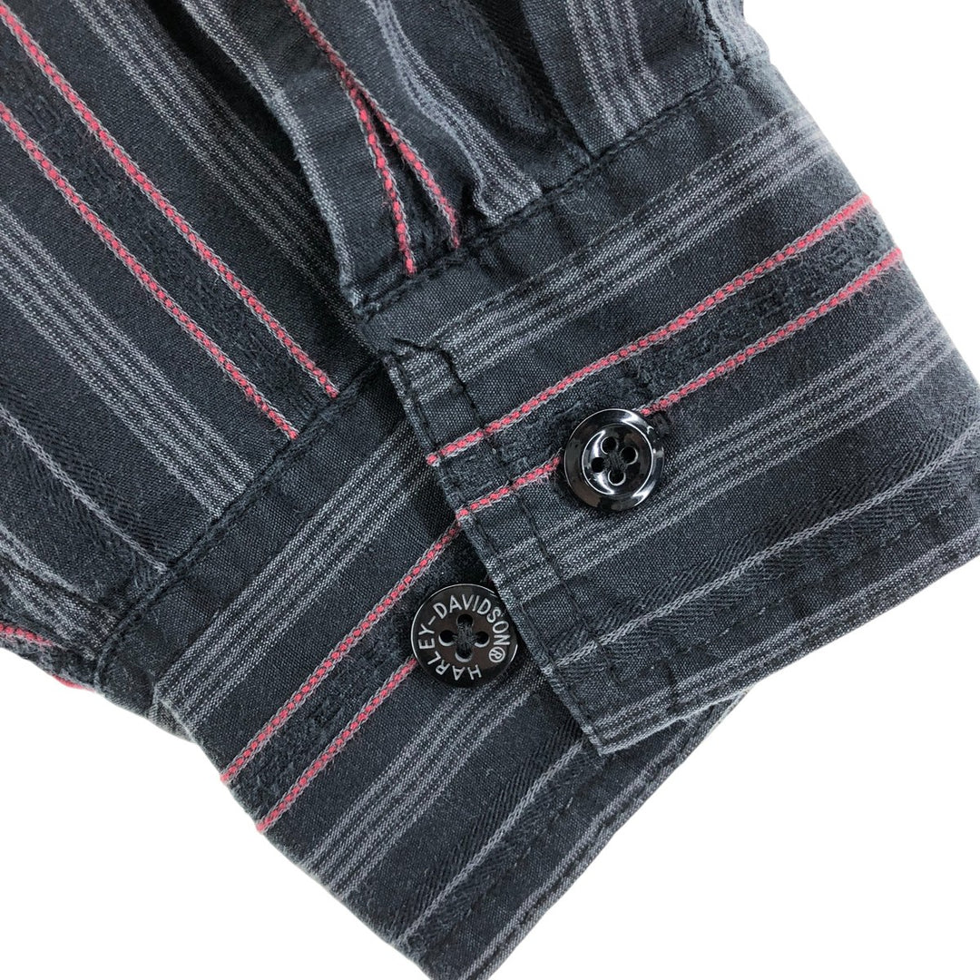 Harley-Davidson Stripe Pattern Multi-Stripe Long Sleeve Button-Down Work Shirt Men's XXL cotton black type Vintage Second Hand