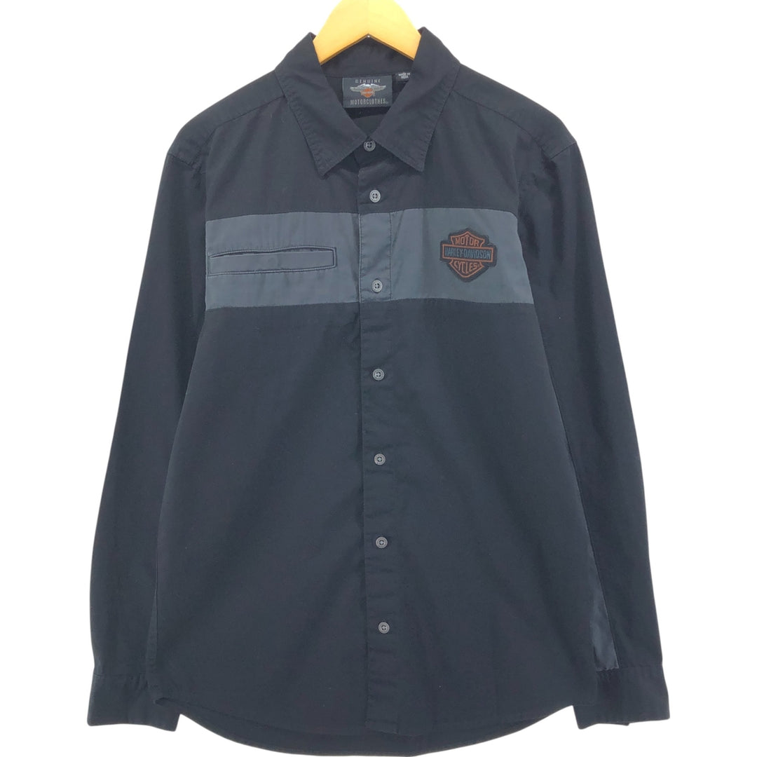 Harley-Davidson Long Sleeve Work Shirt, Men's Medium cotton black type Vintage Second Hand