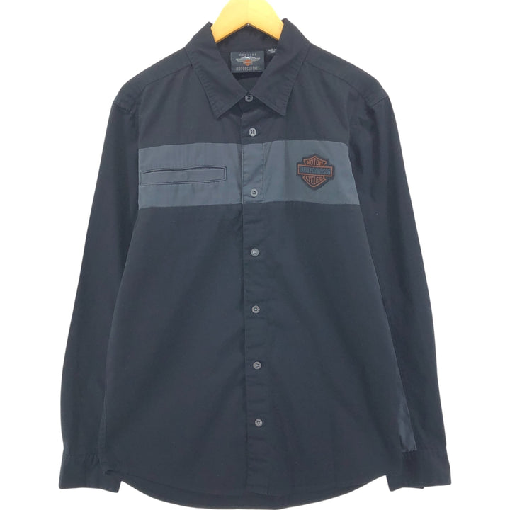 Harley-Davidson Long Sleeve Work Shirt, Men's Medium cotton black type Vintage Second Hand