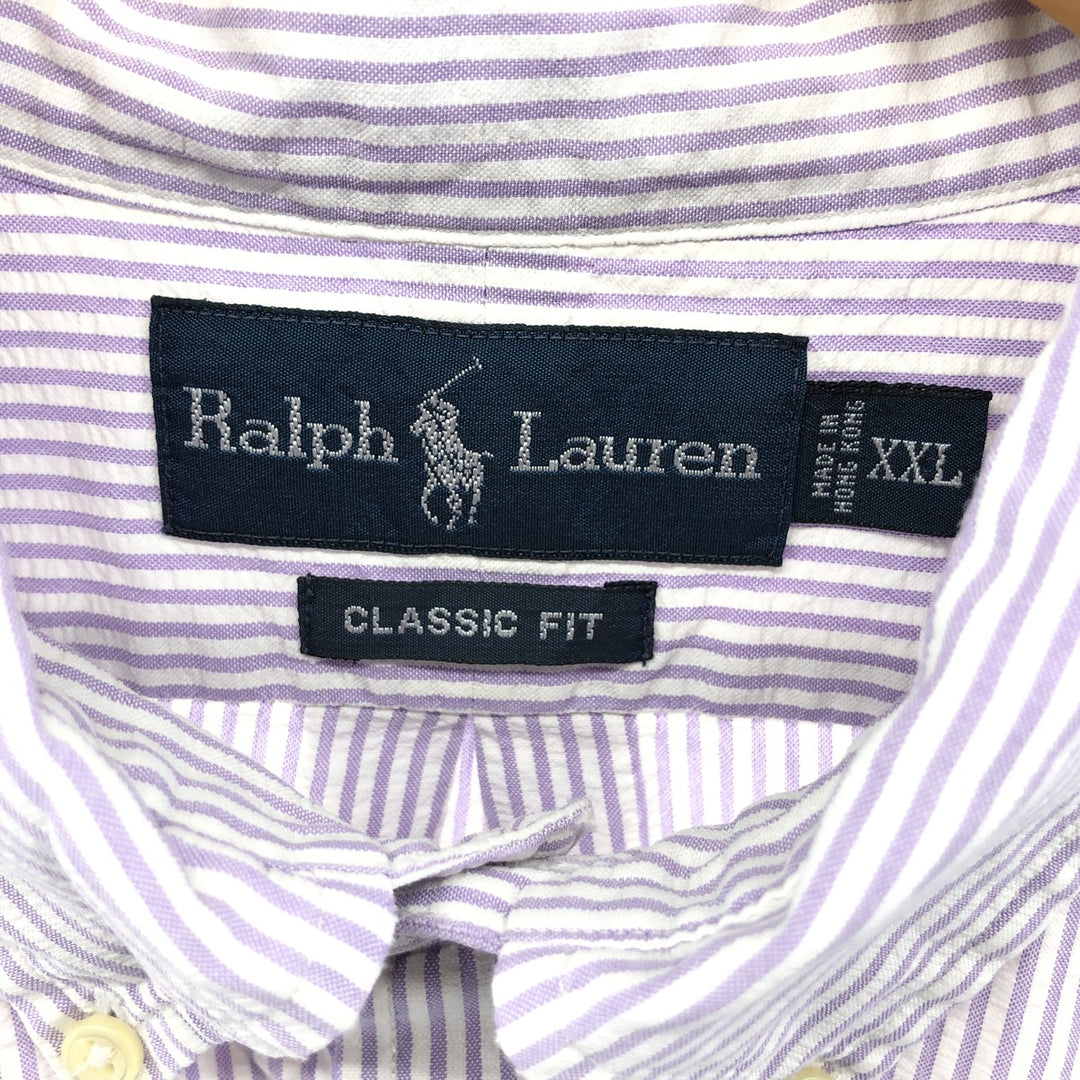 Ralph Lauren Classic Fit Seersucker Short Sleeve Button Down Striped Shirt Men's XXL cotton white type Vintage Second Hand