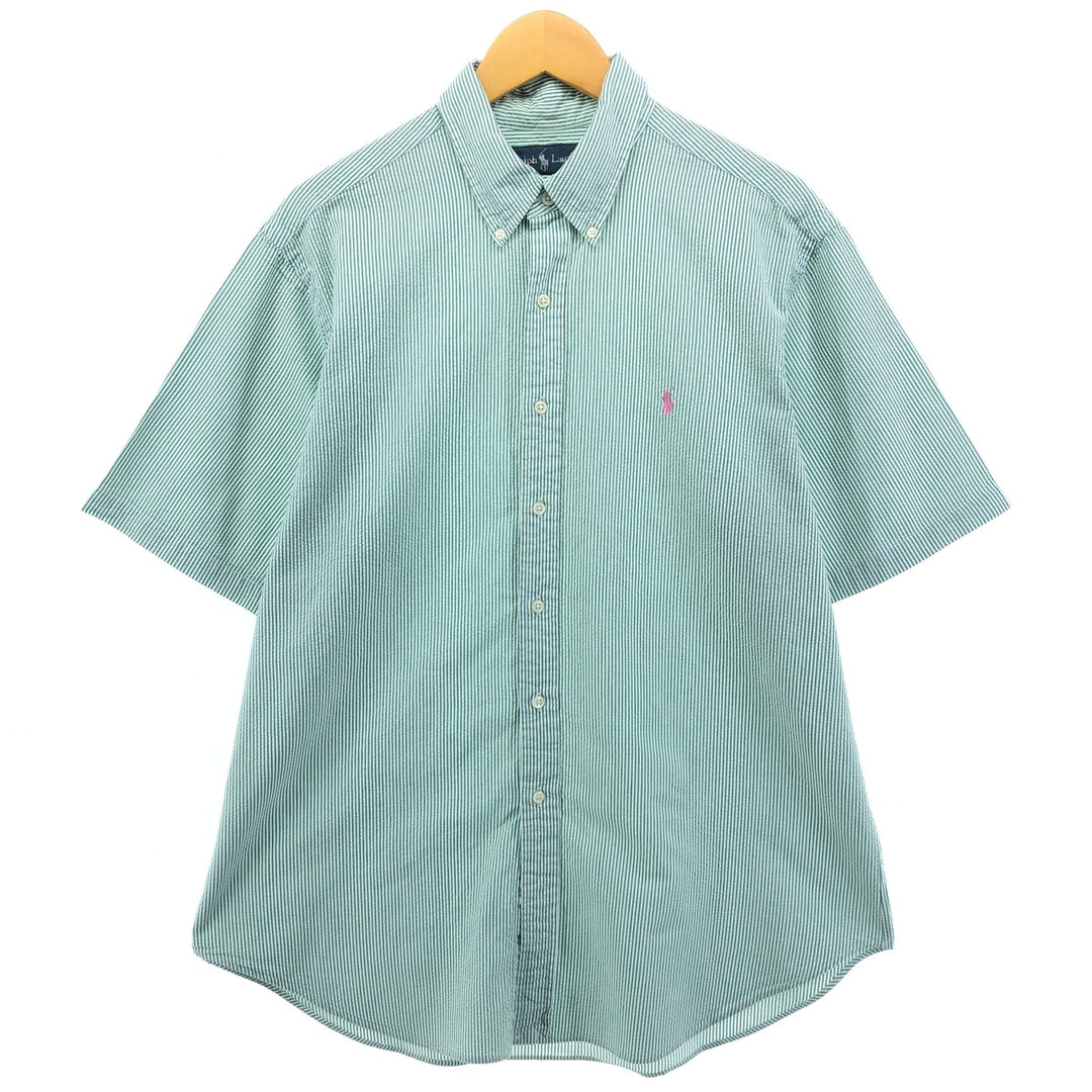 Ralph Lauren Classic Fit Seersucker Short Sleeve Button Down Striped Shirt Men's XL cotton green type Vintage Second Hand