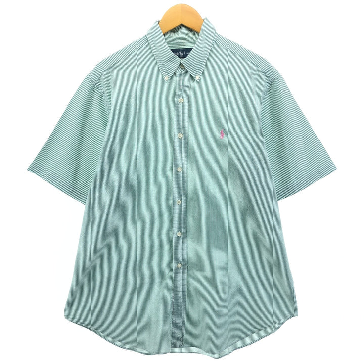 Ralph Lauren Classic Fit Seersucker Short Sleeve Button Down Striped Shirt Men's XL cotton green type Vintage Second Hand
