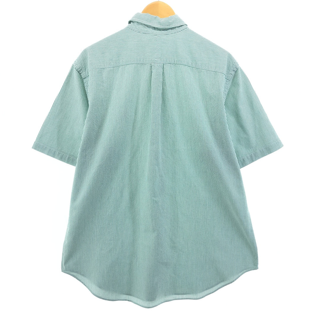 Ralph Lauren Classic Fit Seersucker Short Sleeve Button Down Striped Shirt Men's XL cotton green type Vintage Second Hand