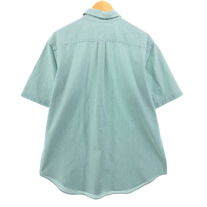 Ralph Lauren Classic Fit Seersucker Short Sleeve Button Down Striped Shirt Men's XL cotton green type Vintage Second Hand