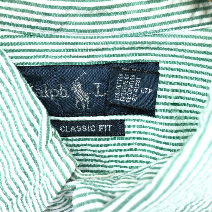 Ralph Lauren Classic Fit Seersucker Short Sleeve Button Down Striped Shirt Men's XL cotton green type Vintage Second Hand