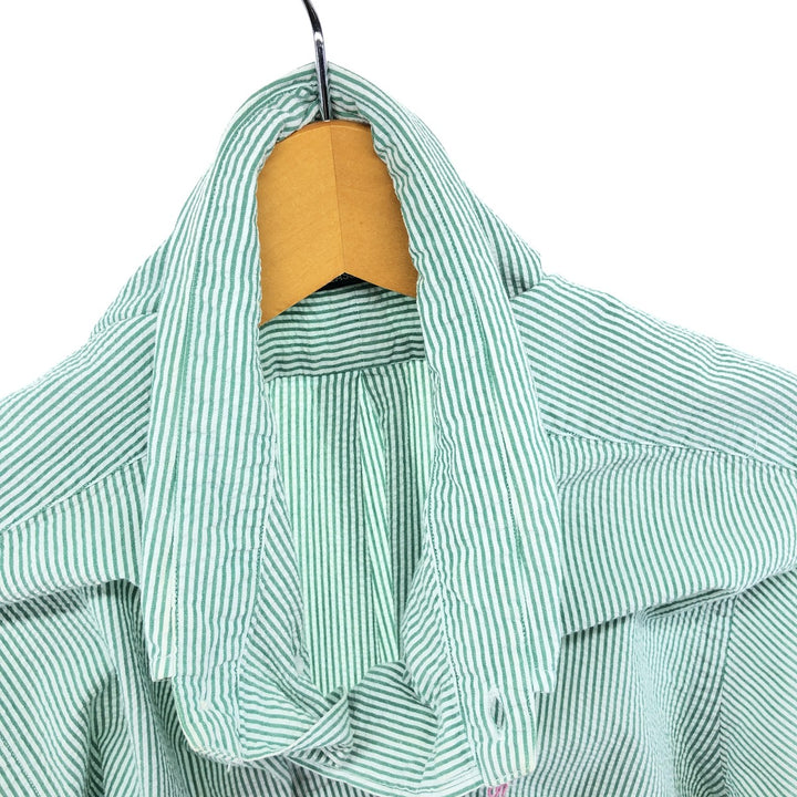 Ralph Lauren Classic Fit Seersucker Short Sleeve Button Down Striped Shirt Men's XL cotton green type Vintage Second Hand