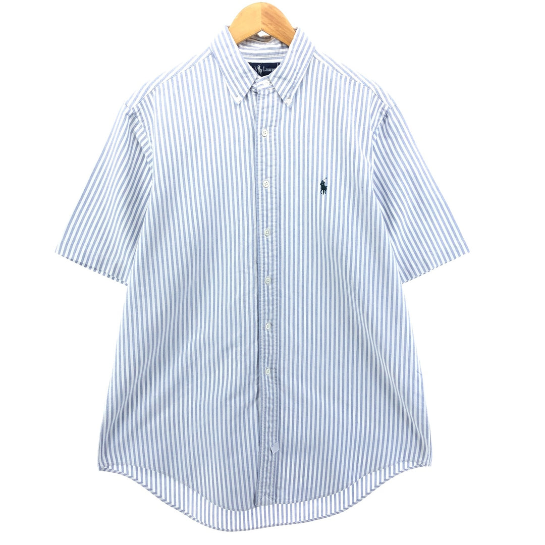 Ralph Lauren short sleeve button down striped shirt, men's size L cotton blue type Vintage Second Hand