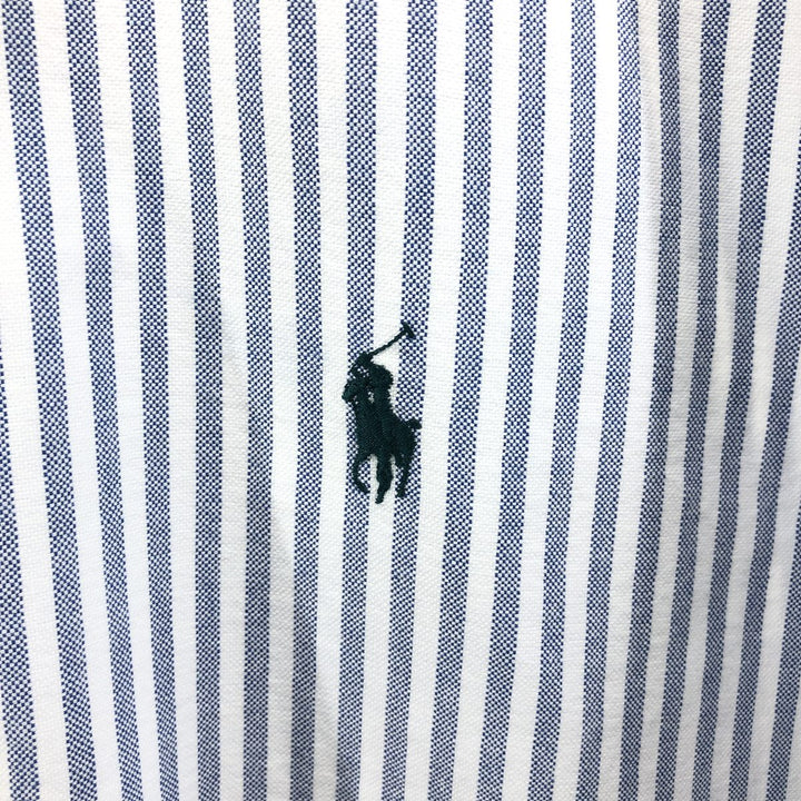 Ralph Lauren short sleeve button down striped shirt, men's size L cotton blue type Vintage Second Hand