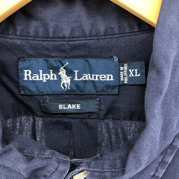 Ralph Lauren BLAKE short sleeve button down shirt, men's XL size cotton navy blue type Vintage Second Hand