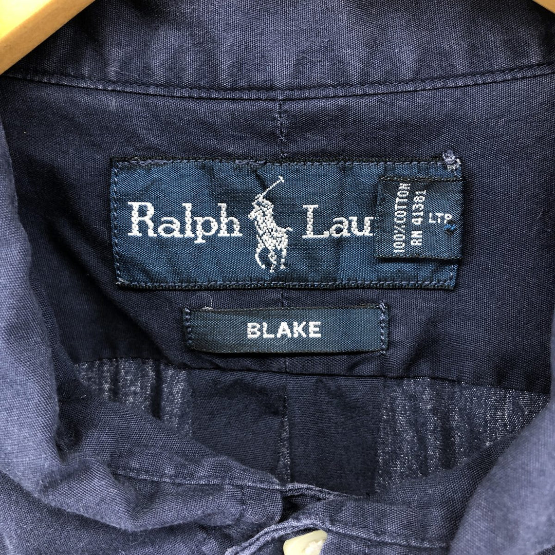 Ralph Lauren BLAKE short sleeve button down shirt, men's XL size cotton navy blue type Vintage Second Hand