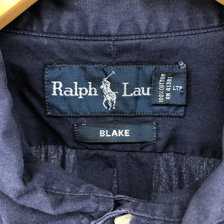 Ralph Lauren BLAKE short sleeve button down shirt, men's XL size cotton navy blue type Vintage Second Hand