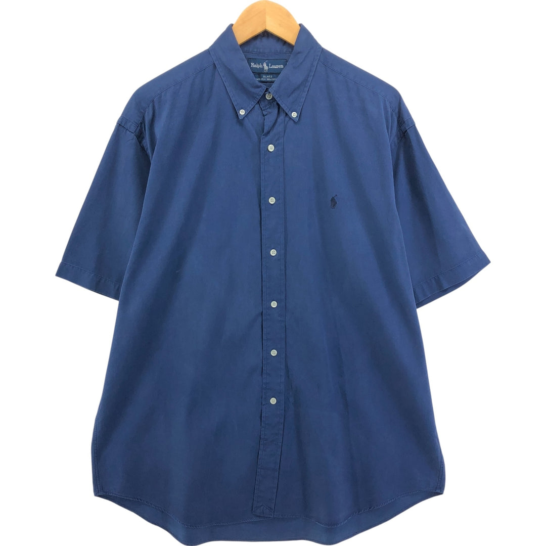 Ralph Lauren BLAKE button-down short-sleeve silk shirt, size L for men silk navy blue type Vintage Second Hand