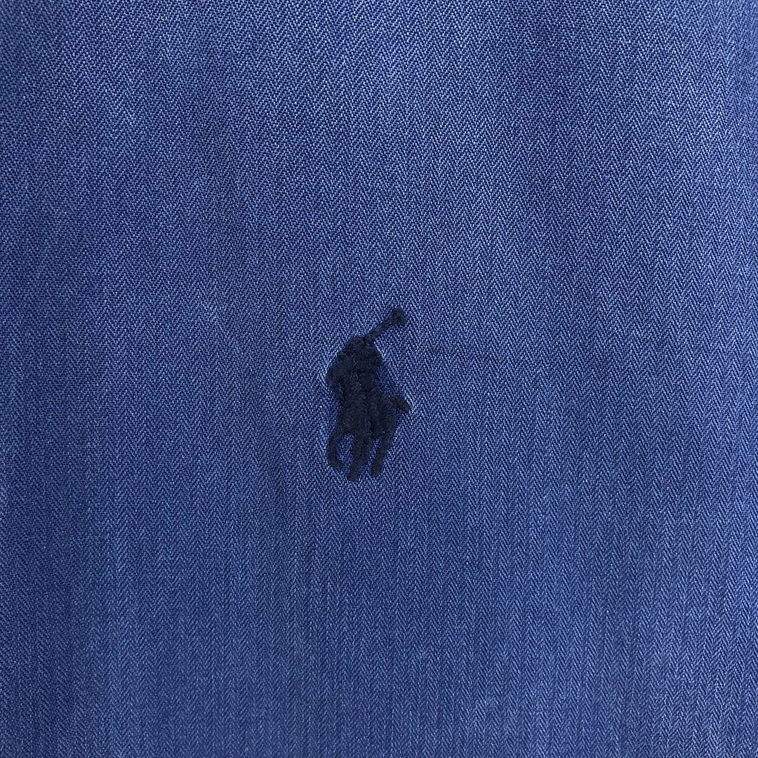 Ralph Lauren BLAKE button-down short-sleeve silk shirt, size L for men silk navy blue type Vintage Second Hand