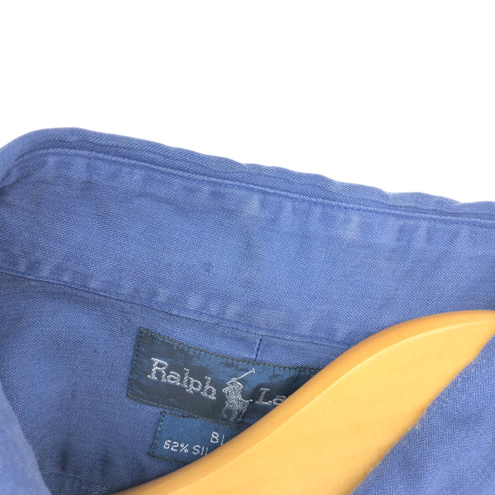 Ralph Lauren BLAKE button-down short-sleeve silk shirt, size L for men silk navy blue type Vintage Second Hand