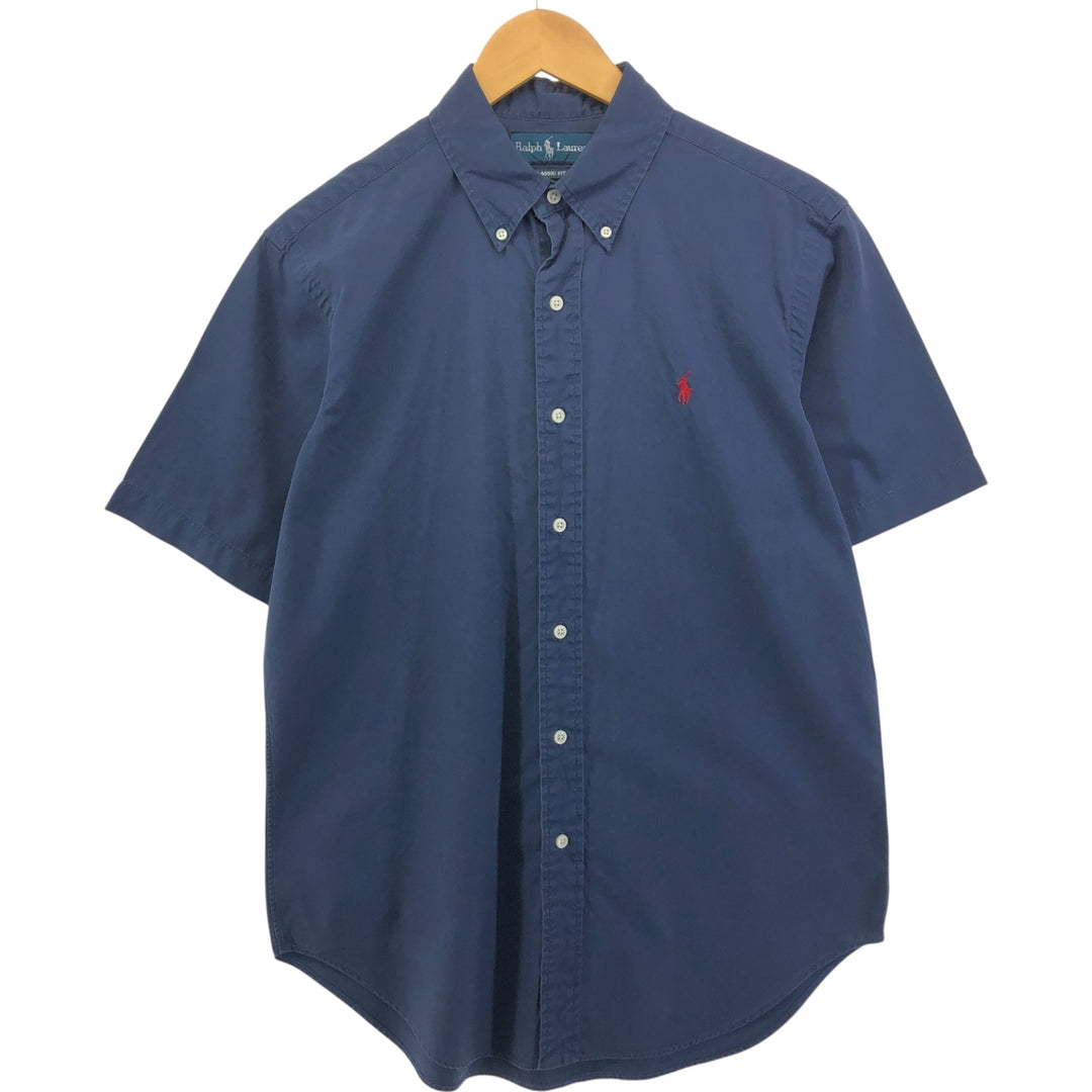 Ralph Lauren Classic Fit short sleeve button down shirt, men's size M cotton navy blue type Vintage Second Hand