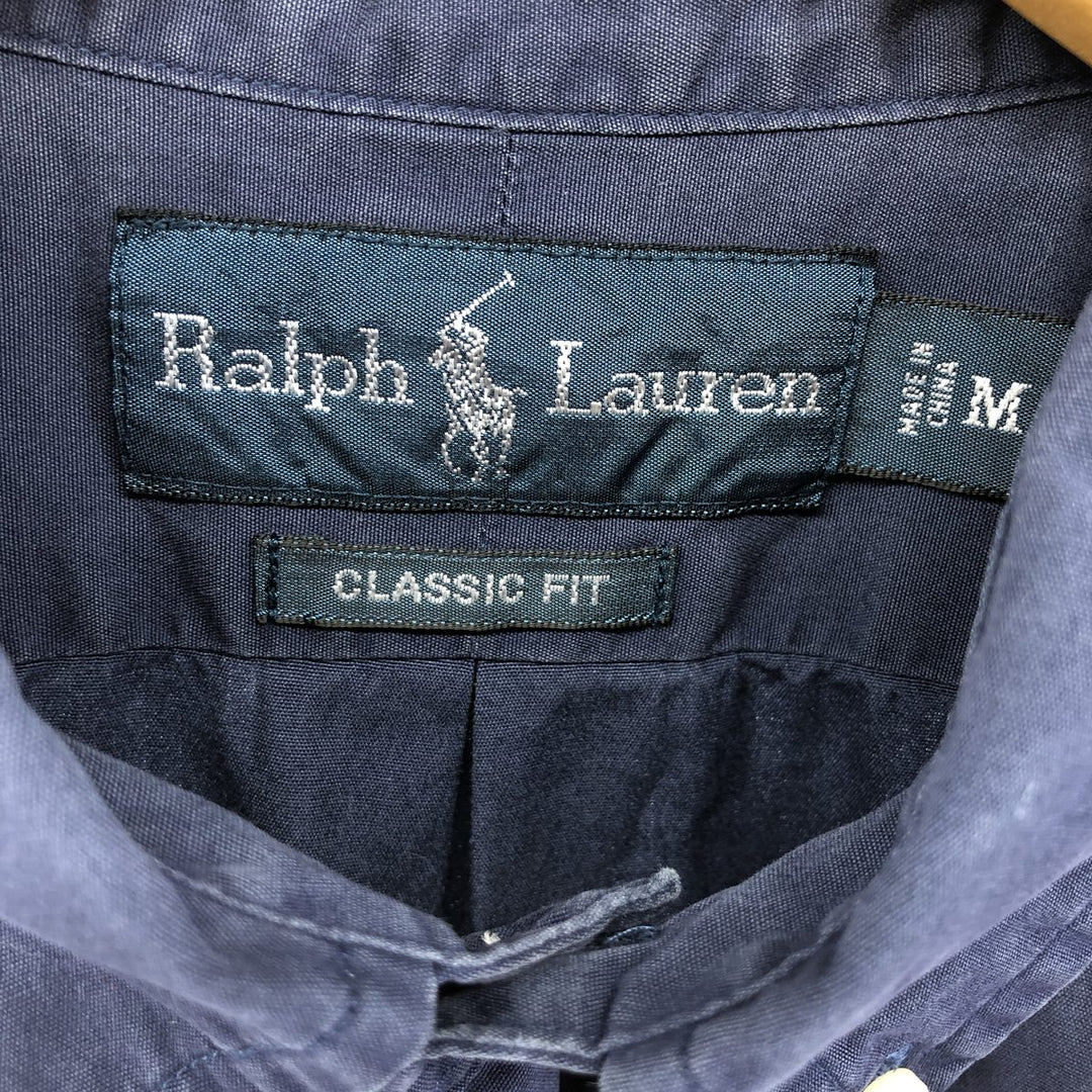 Ralph Lauren Classic Fit short sleeve button down shirt, men's size M cotton navy blue type Vintage Second Hand