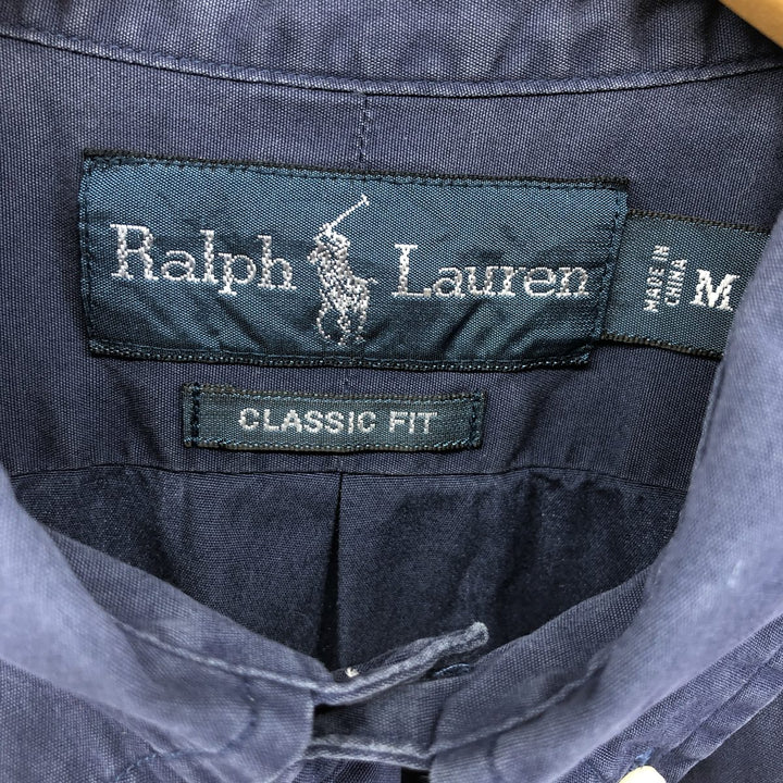 Ralph Lauren Classic Fit short sleeve button down shirt, men's size M cotton navy blue type Vintage Second Hand