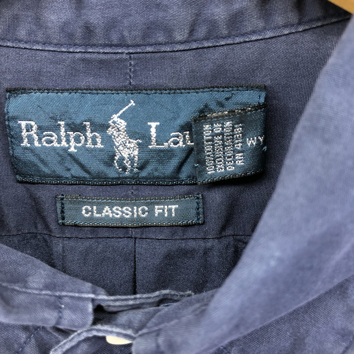 Ralph Lauren Classic Fit short sleeve button down shirt, men's size M cotton navy blue type Vintage Second Hand