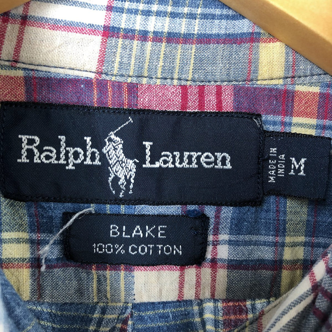 Ralph Lauren BLAKE short sleeve button down check shirt, men's size M cotton blue type Vintage Second Hand