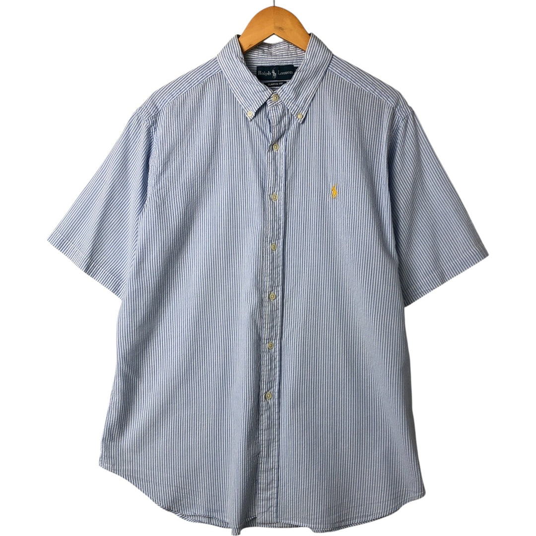 Ralph Lauren Classic Fit Seersucker Short Sleeve Button Down Striped Shirt Men's XL cotton Blue type light blue Vintage Second Hand