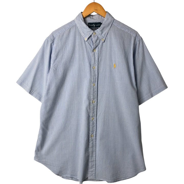 Ralph Lauren Classic Fit Seersucker Short Sleeve Button Down Striped Shirt Men's XL cotton Blue type light blue Vintage Second Hand