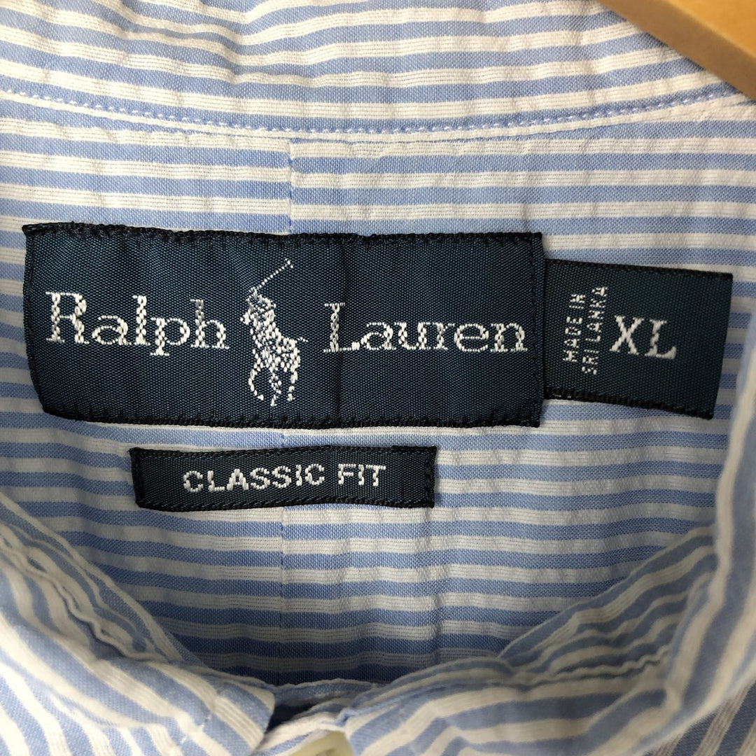 Ralph Lauren Classic Fit Seersucker Short Sleeve Button Down Striped Shirt Men's XL cotton Blue type light blue Vintage Second Hand