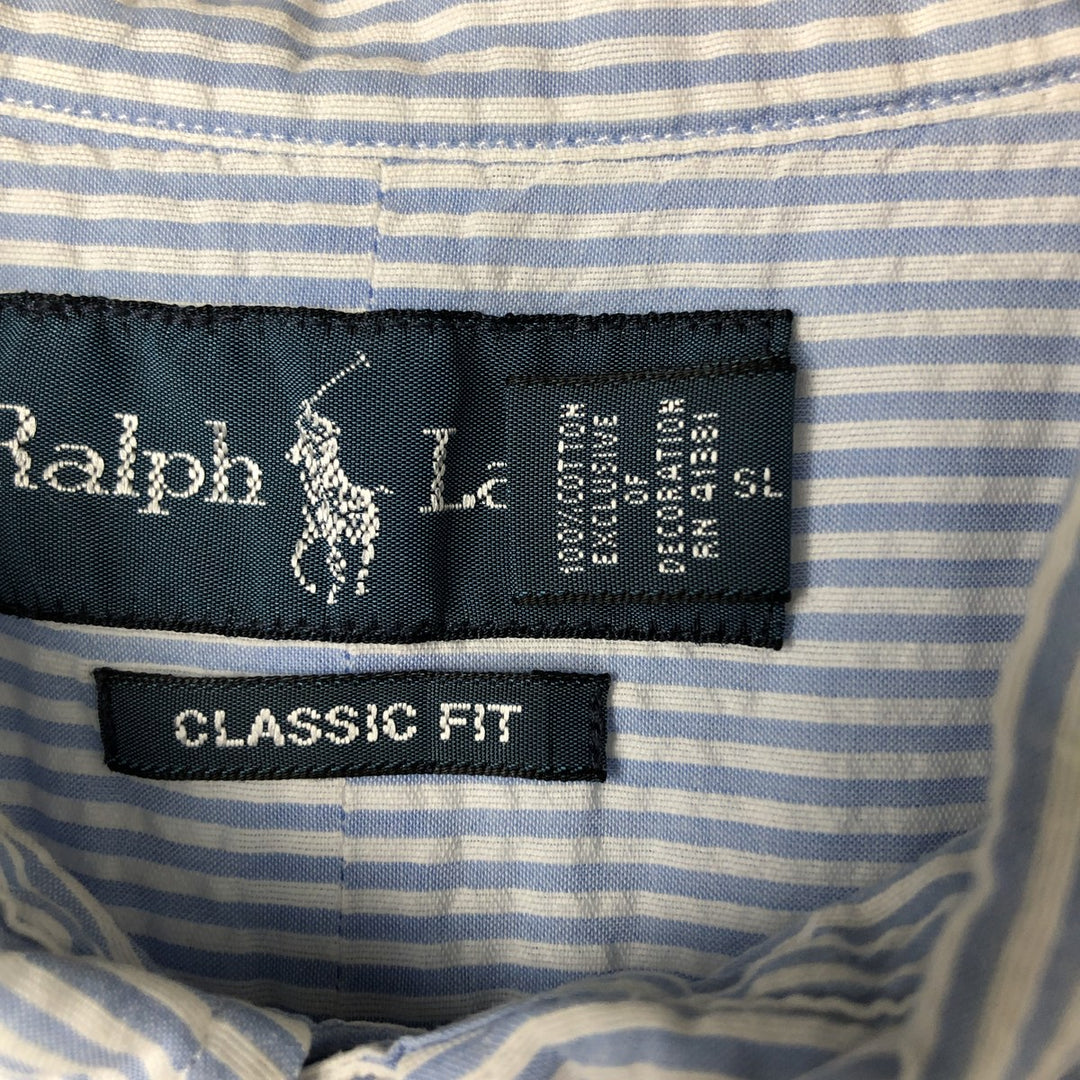 Ralph Lauren Classic Fit Seersucker Short Sleeve Button Down Striped Shirt Men's XL cotton Blue type light blue Vintage Second Hand