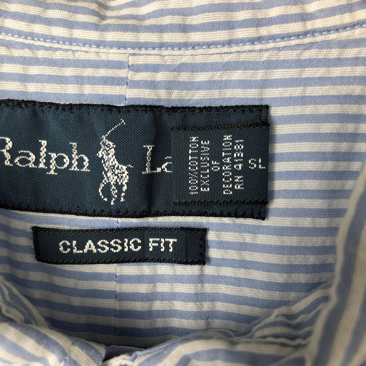Ralph Lauren Classic Fit Seersucker Short Sleeve Button Down Striped Shirt Men's XL cotton Blue type light blue Vintage Second Hand