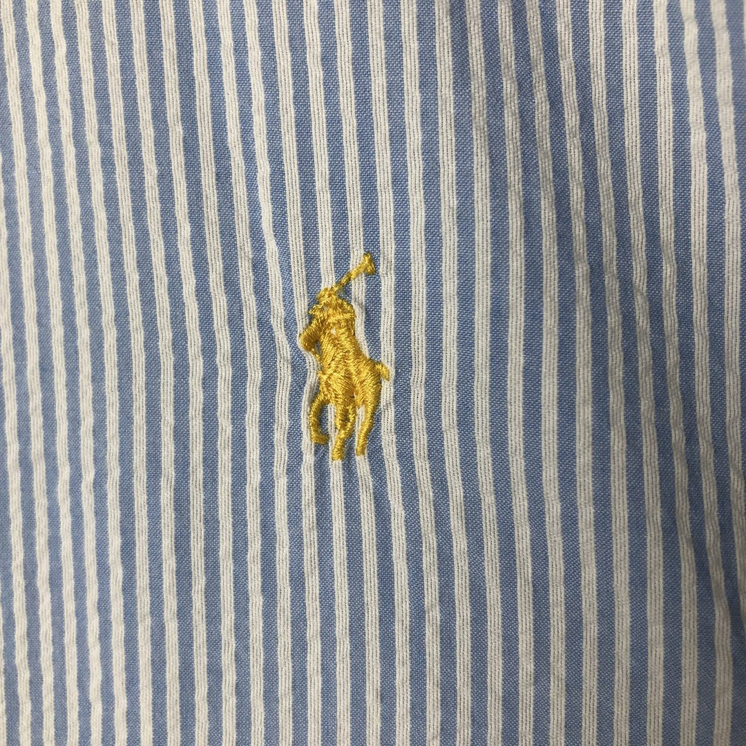 Ralph Lauren Classic Fit Seersucker Short Sleeve Button Down Striped Shirt Men's XL cotton Blue type light blue Vintage Second Hand