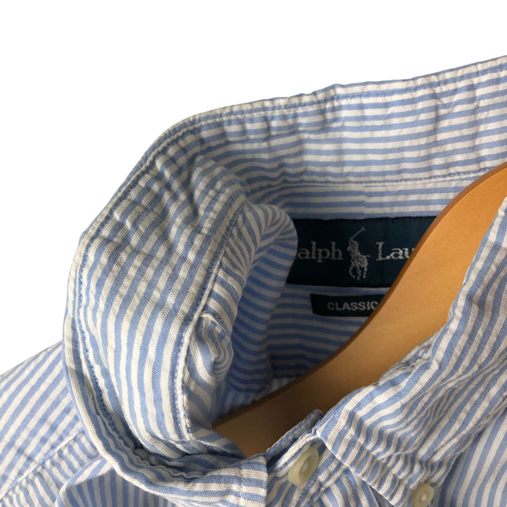 Ralph Lauren Classic Fit Seersucker Short Sleeve Button Down Striped Shirt Men's XL cotton Blue type light blue Vintage Second Hand