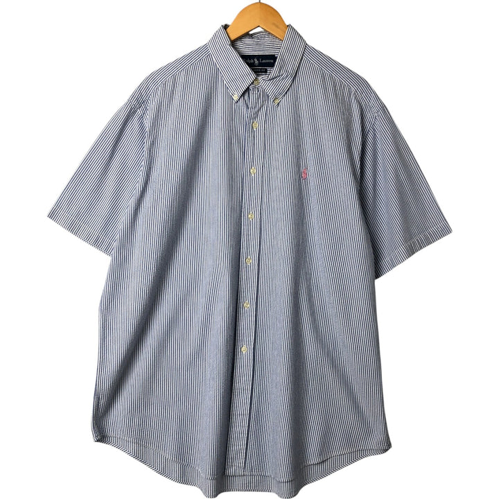 Ralph Lauren Classic Fit Seersucker Short Sleeve Button Down Striped Shirt Men's XL cotton Blue type light blue Vintage Second Hand