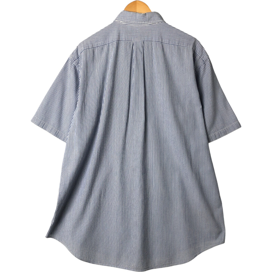 Ralph Lauren Classic Fit Seersucker Short Sleeve Button Down Striped Shirt Men's XL cotton Blue type light blue Vintage Second Hand