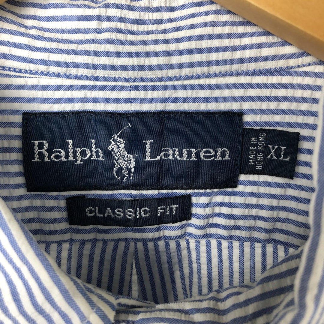 Ralph Lauren Classic Fit Seersucker Short Sleeve Button Down Striped Shirt Men's XL cotton Blue type light blue Vintage Second Hand