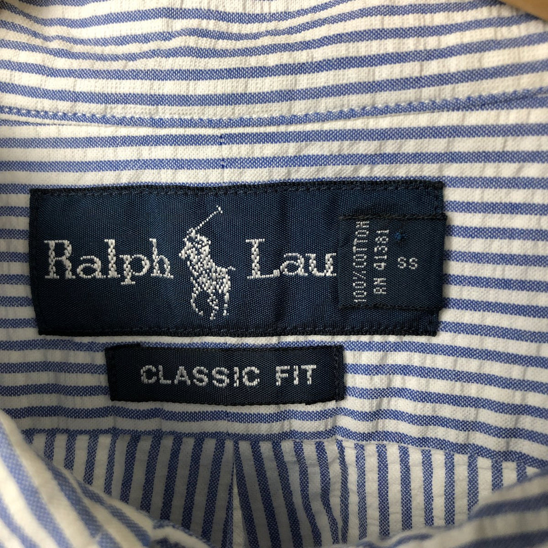 Ralph Lauren Classic Fit Seersucker Short Sleeve Button Down Striped Shirt Men's XL cotton Blue type light blue Vintage Second Hand