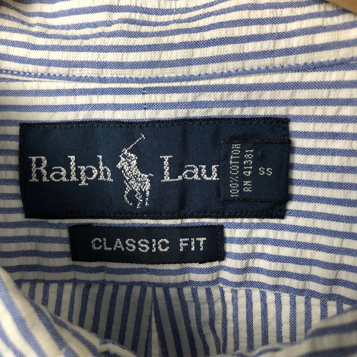 Ralph Lauren Classic Fit Seersucker Short Sleeve Button Down Striped Shirt Men's XL cotton Blue type light blue Vintage Second Hand