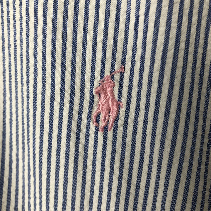 Ralph Lauren Classic Fit Seersucker Short Sleeve Button Down Striped Shirt Men's XL cotton Blue type light blue Vintage Second Hand