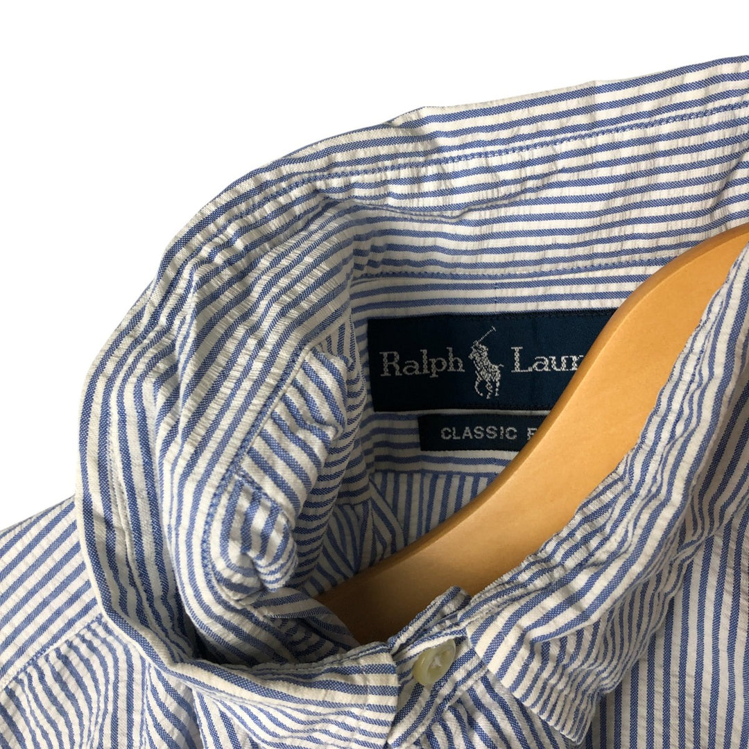 Ralph Lauren Classic Fit Seersucker Short Sleeve Button Down Striped Shirt Men's XL cotton Blue type light blue Vintage Second Hand