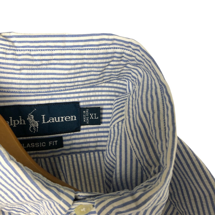 Ralph Lauren Classic Fit Seersucker Short Sleeve Button Down Striped Shirt Men's XL cotton Blue type light blue Vintage Second Hand