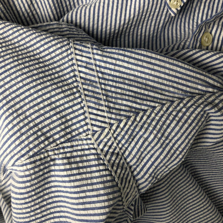 Ralph Lauren Classic Fit Seersucker Short Sleeve Button Down Striped Shirt Men's XL cotton Blue type light blue Vintage Second Hand